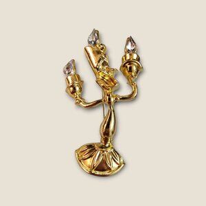 Lumiere Gold-Tone Character Candle Stick Brooch With Rhinestones 2.5 Inches Vin